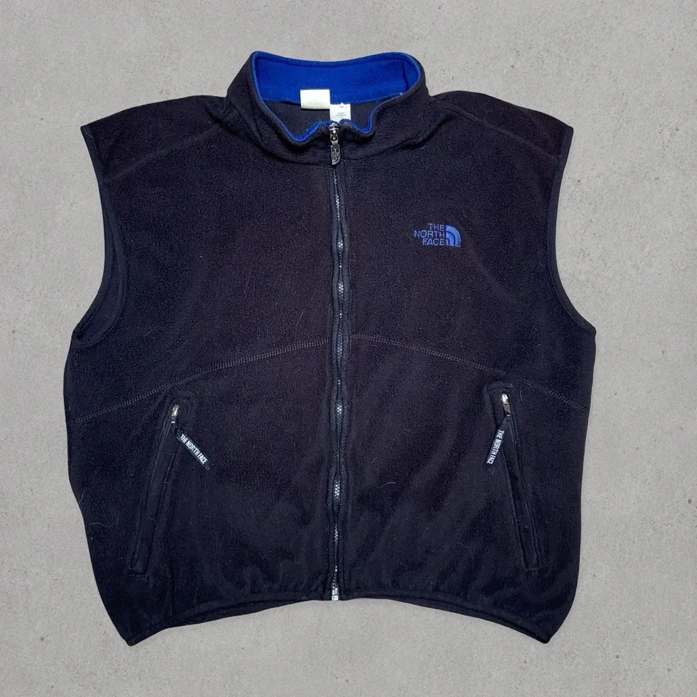 Vintage The North Face Fleece Vest Men's Large Black/Blue USA Made Hiking Vest